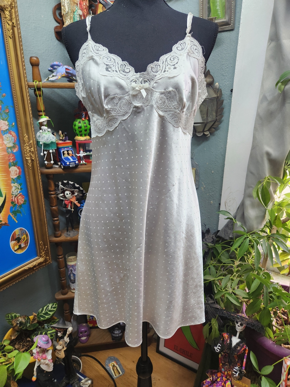 Linea Donatella Ivory Satin Lace-Trim Slip Dress